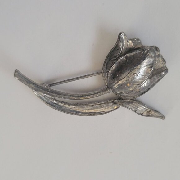 Vintage Silver Tulip Flower Brooch Pin - Picture 1 of 5